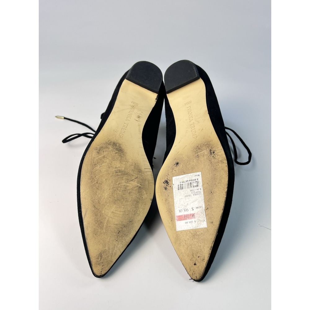Ivanka Trump Tropica Womens 8.5M Black Suede Pointed Toe Lace Up Ankle Zip Flats - Picture 9 of 13